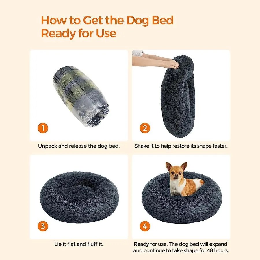 FEANDREA Kutyaágy, macskaágy, puha plüss felülettel 60 cm, sötétszürke