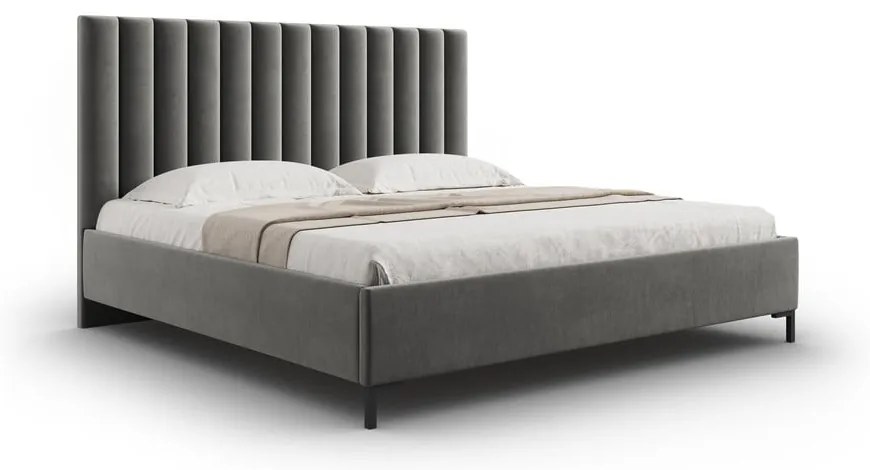 Szürke kárpitozott ágyneműtartós franciaágy ágyráccsal 140x200 cm Casey – Mazzini Beds