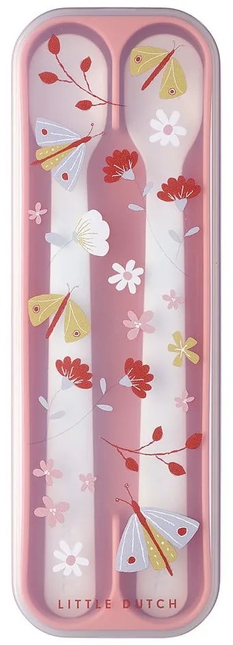 Fehér-világos rózsaszín műanyag gyerek kanál szett 2 db-os Flowers &amp; butterflies – Mepal