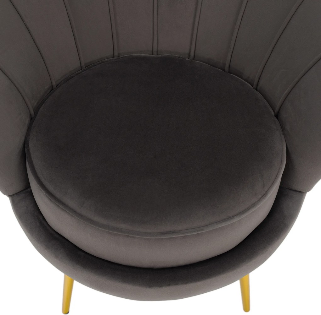 Art-deco stílusú fotel, szürkésbarna Velvet szövet/gold arany króm, NOBLEO