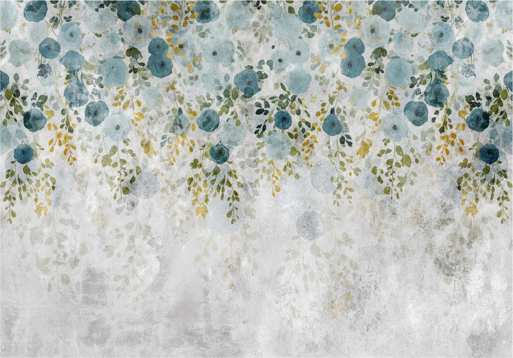 Fotótapéta Virágos Pasztell Akvarell Kert Kék 416x254 +ragasztó