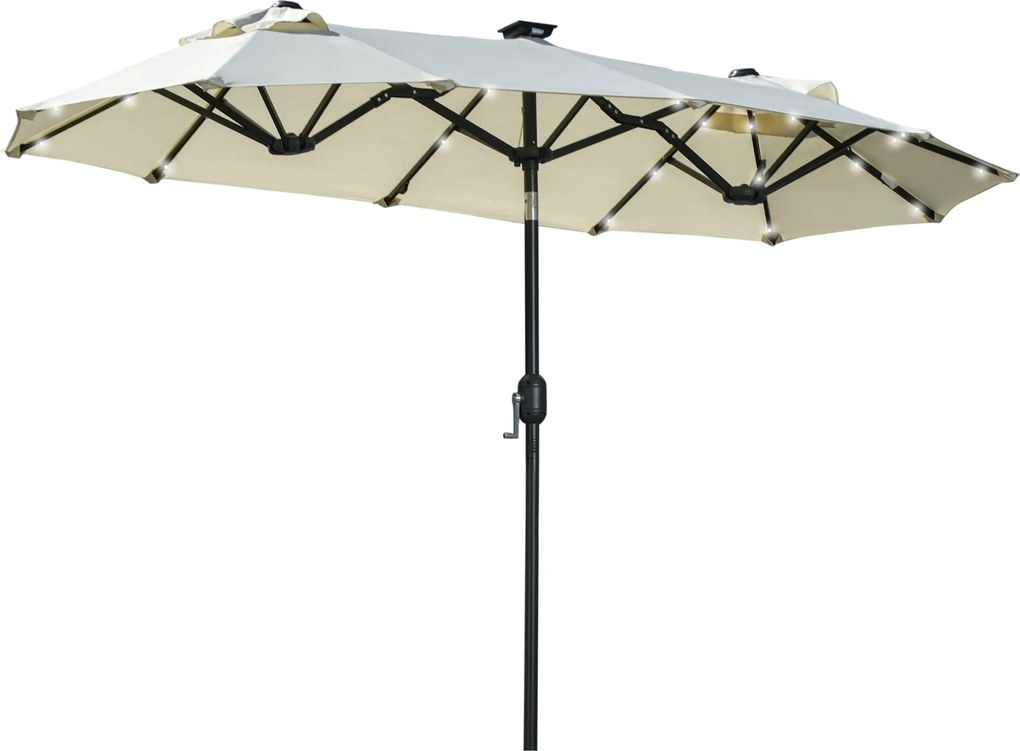 Outsunny Dupla Naposernyő, 295 x 219cm, LED Fényekkel Ellátott Naposernyő, Ovalis, Szélálló Kerti Napernyő, Masszív Piacernyő Állítható Dőlésszöggel,