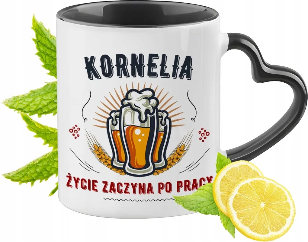 Kornéliáknak Fekete Bögre Szív Alakú Füllel Ajándék Nyomtatott