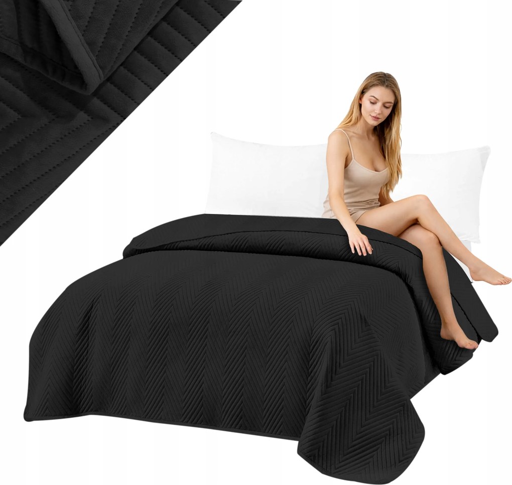 Ágytakaró 200x220 Velúr Fekete Steppelt Halszálka Több színben