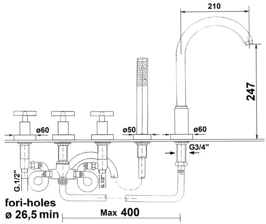 Sapho - AXIA 5-lyukas kádcsaptelep, polírozott króm