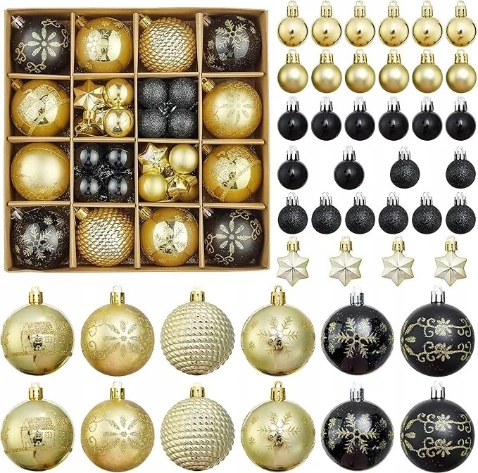 Rinling 44 db-os karácsonyfadísz szett fekete-arany műanyag