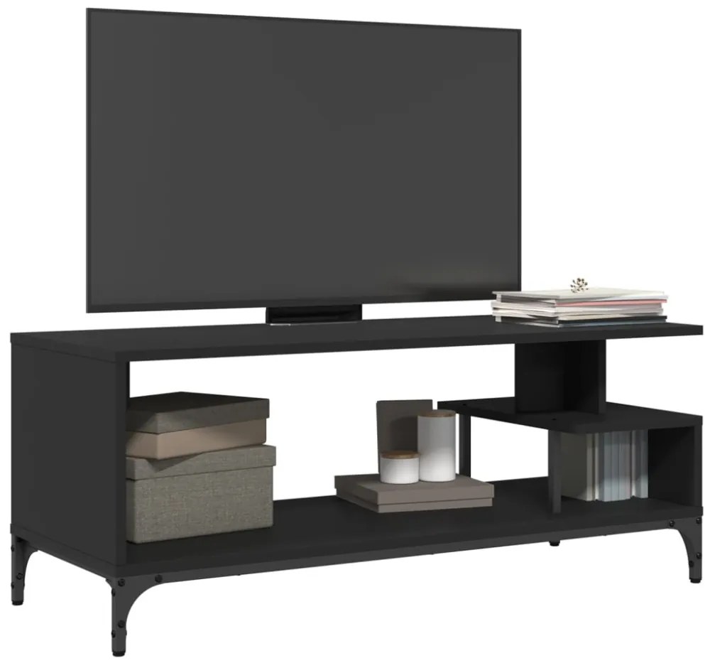 fekete szerelt fa/porszórt acél TV-szekrény 102 x 40 x 41 cm
