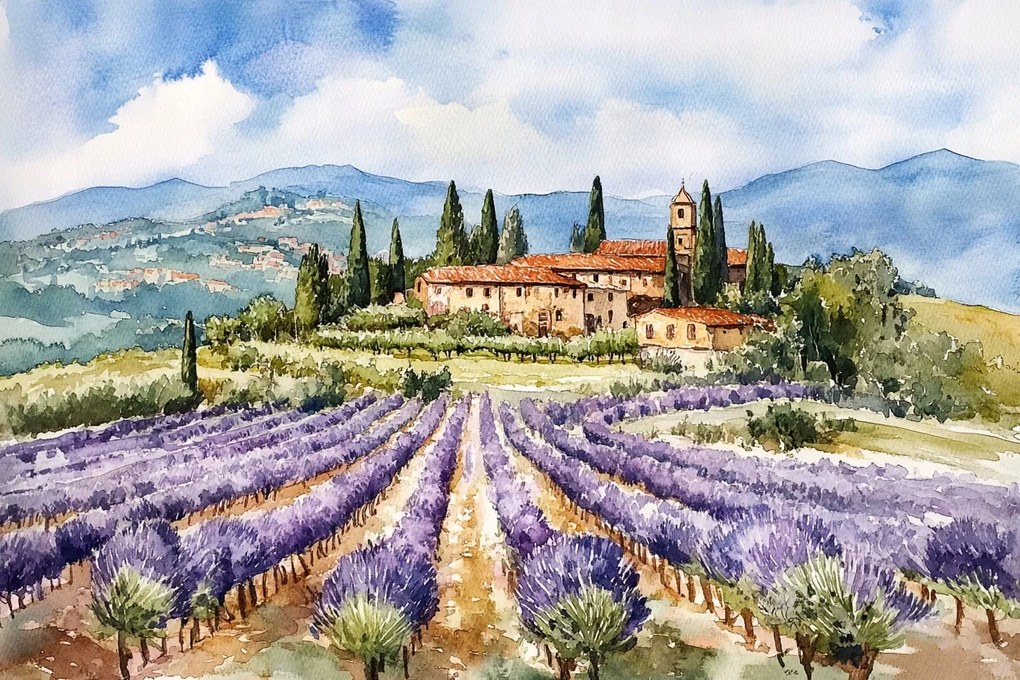 Canvas Vászonkép Provence Levendula Mező Akvarell 120x80