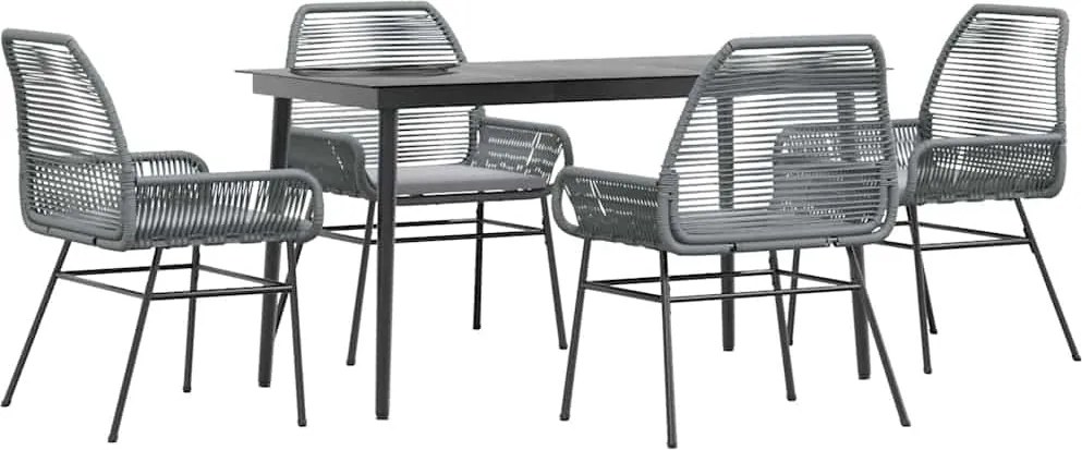 vidaXL 5 részes szürke polyrattan üveg kerti étkezőgarnitúra párnával