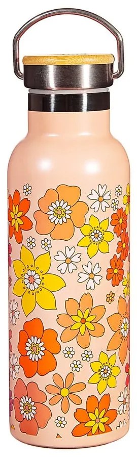Narancssárga rozsdamentes acél gyerek ivópalack 500 ml 70s Floral - Sass & Belle