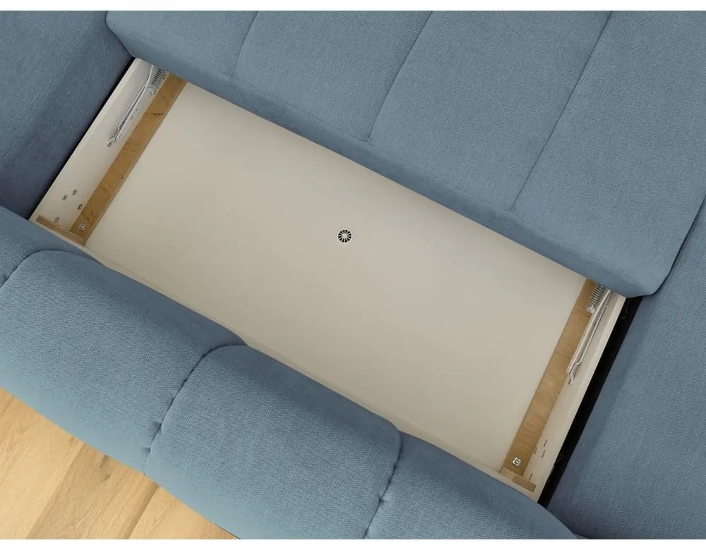 Kék kinyitható-tárolóhelyes sarokkanapé (jobb oldali-U alakú) Fuji – Bobochic Paris