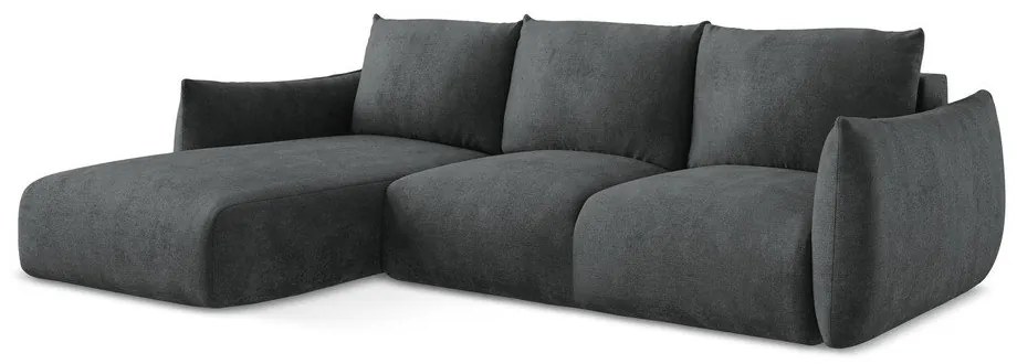 Sötétszürke zsenília kinyitható sarokkanapé (bal oldali-heverő résszel) Leila – Makamii
