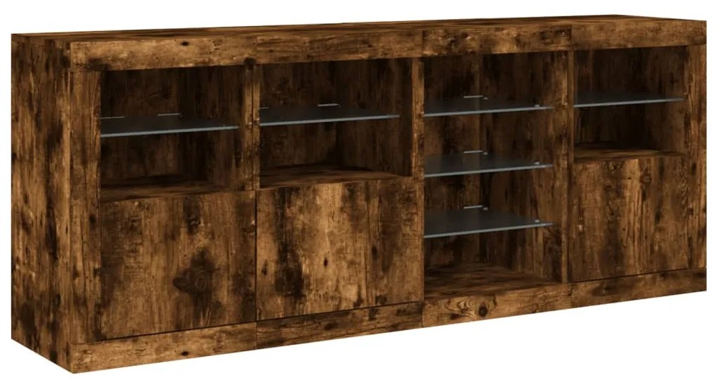 vidaXL füstös tölgy színű tálalószekrény LED-ekkel 164 x 37 x 67 cm