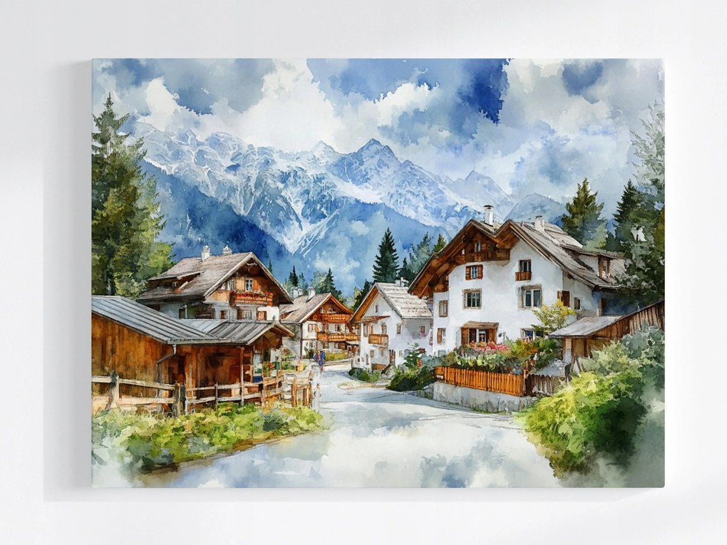 Poszter Tájkép Képeslap Alpok Város Hegyek Falu 100x75