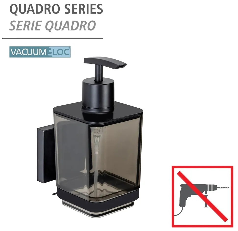 Fekete öntapadós műanyag szappanadagoló 340 ml Quadro – Wenko