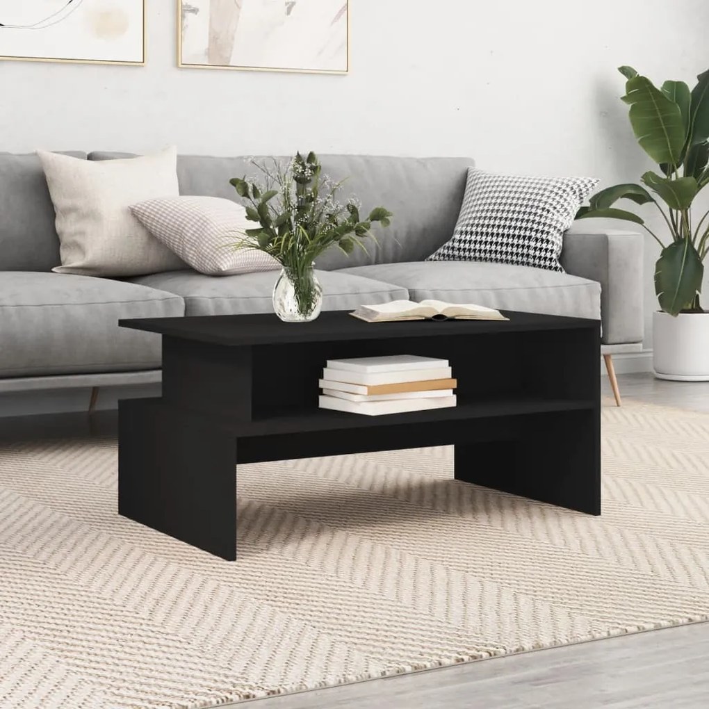 Fekete szerelt fa dohányzóasztal 90 x 55 x 42,5 cm