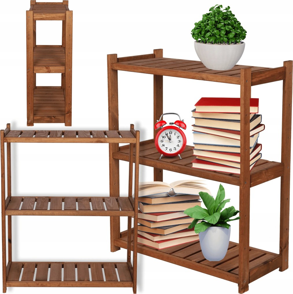 Fa könyvespolc kamrához fenyő állvány Pincéhez 3 polc Tömör Eco