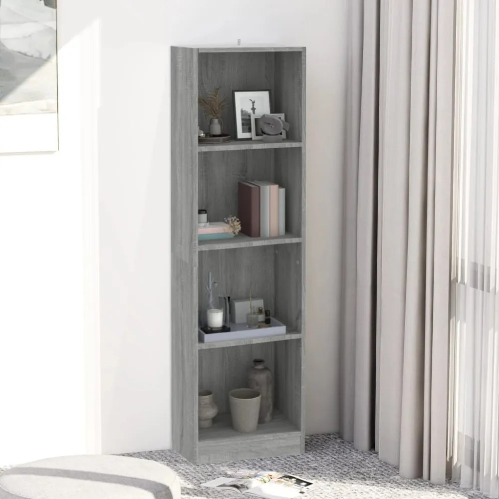 4 szintes szürke sonoma szerelt fa könyvszekrény 40x24x143 cm