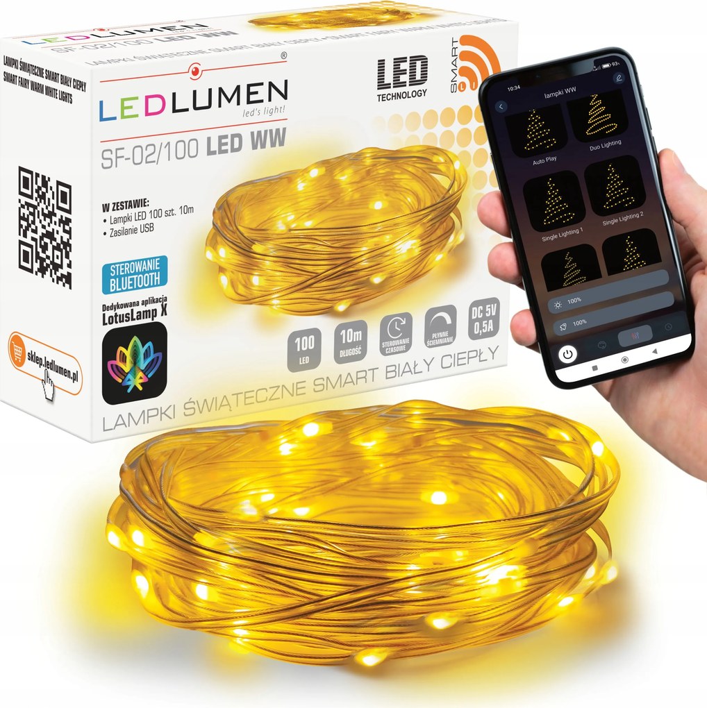 LED-es kültéri fényfüzér 10m kerti fényfüzér Smart Usb-c Pvc 2300K