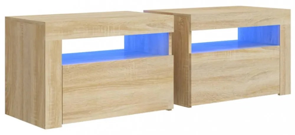 2 db füstös tölgy színű éjjeliszekrény LED-del 60 x 35 x 40 cm