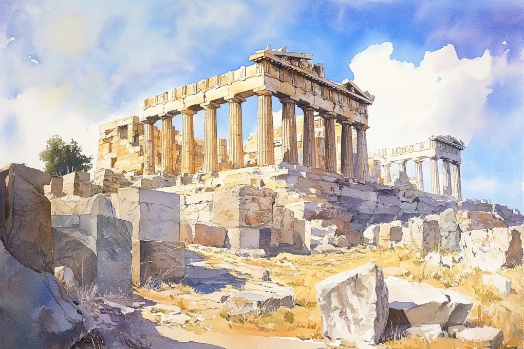 Vászonkép Canvas Akvarell Athén Görögország Akropolisz Parthenon Kilátás 60x40