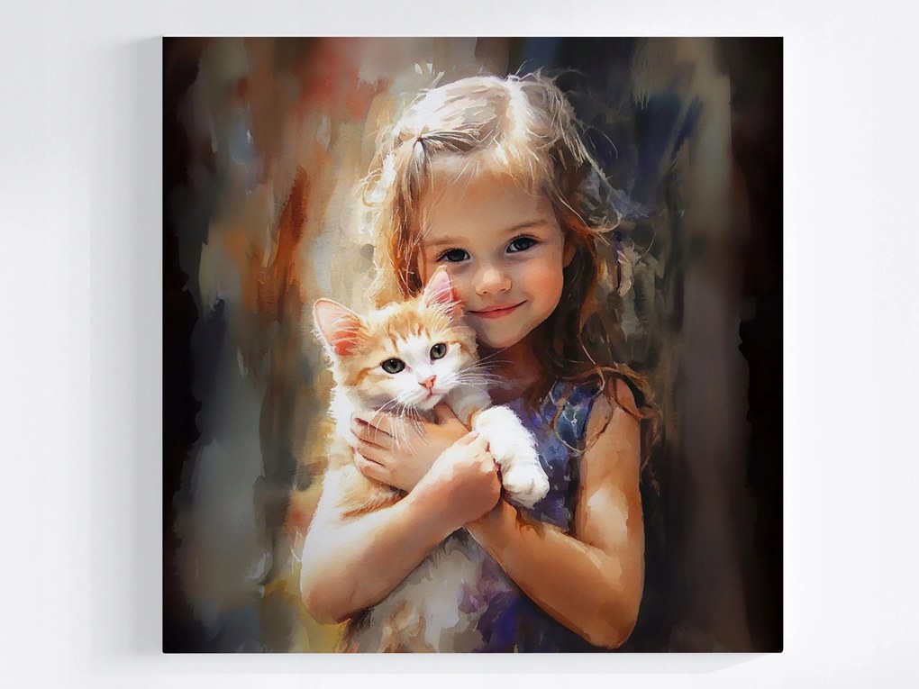 Poszter Gyerek Lány Macska Cica Portré 40x40