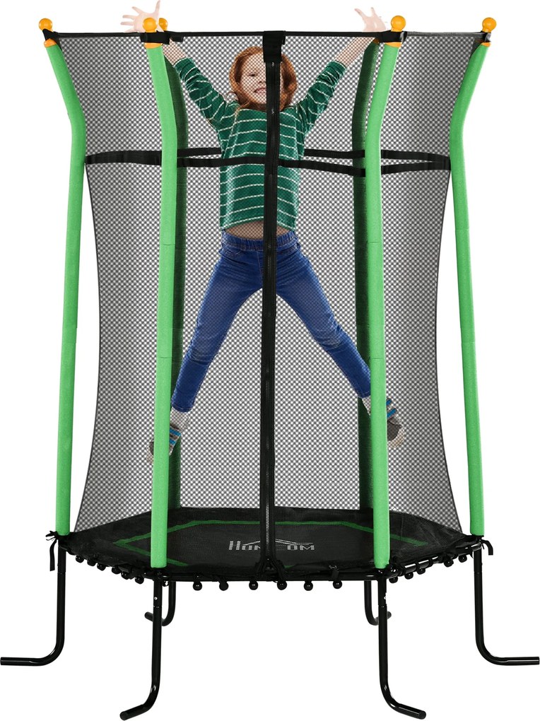 HOMCOM Gyermek Trampolin Ø163,5 cm - Belső Trampolin Biztonsági Hálóval és Párnázott Peremmel, 50 kg-ig, 3-10 éves gyerekeknek Zöld | Aosom