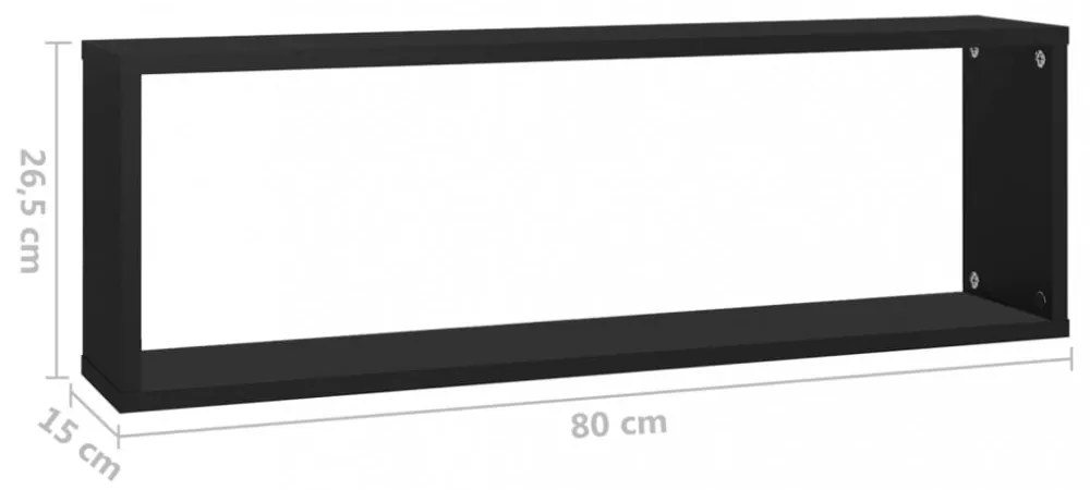 2 db fekete szerelt fa fali kockapolc 80 x 15 x 26,5 cm