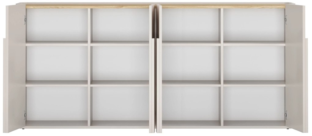 Amilio négyajtós komód 200 cm - kasmír / olajozott tölgy / kasmír fogantyúk