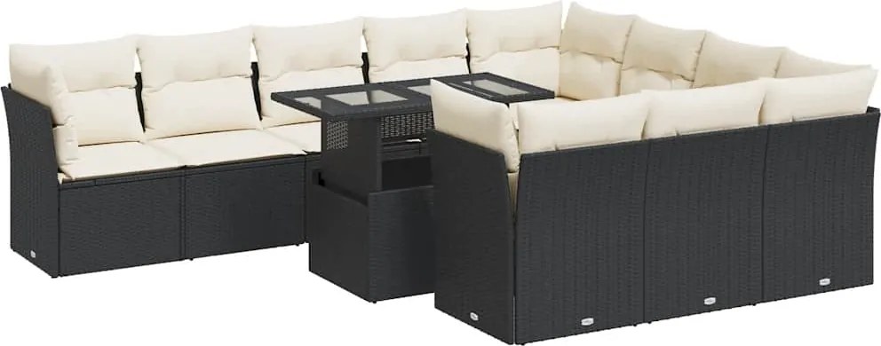 vidaXL 11 részes fekete polyrattan kerti ülőgarnitúra párnákkal