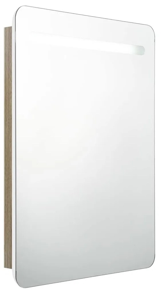 fehér, tölgyszínű LED-es tükrös fürdőszobaszekrény 60x11x80 cm