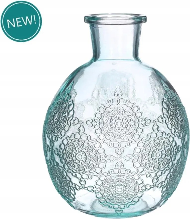 Üveg váza 17cm gömb alakú Kék mintás