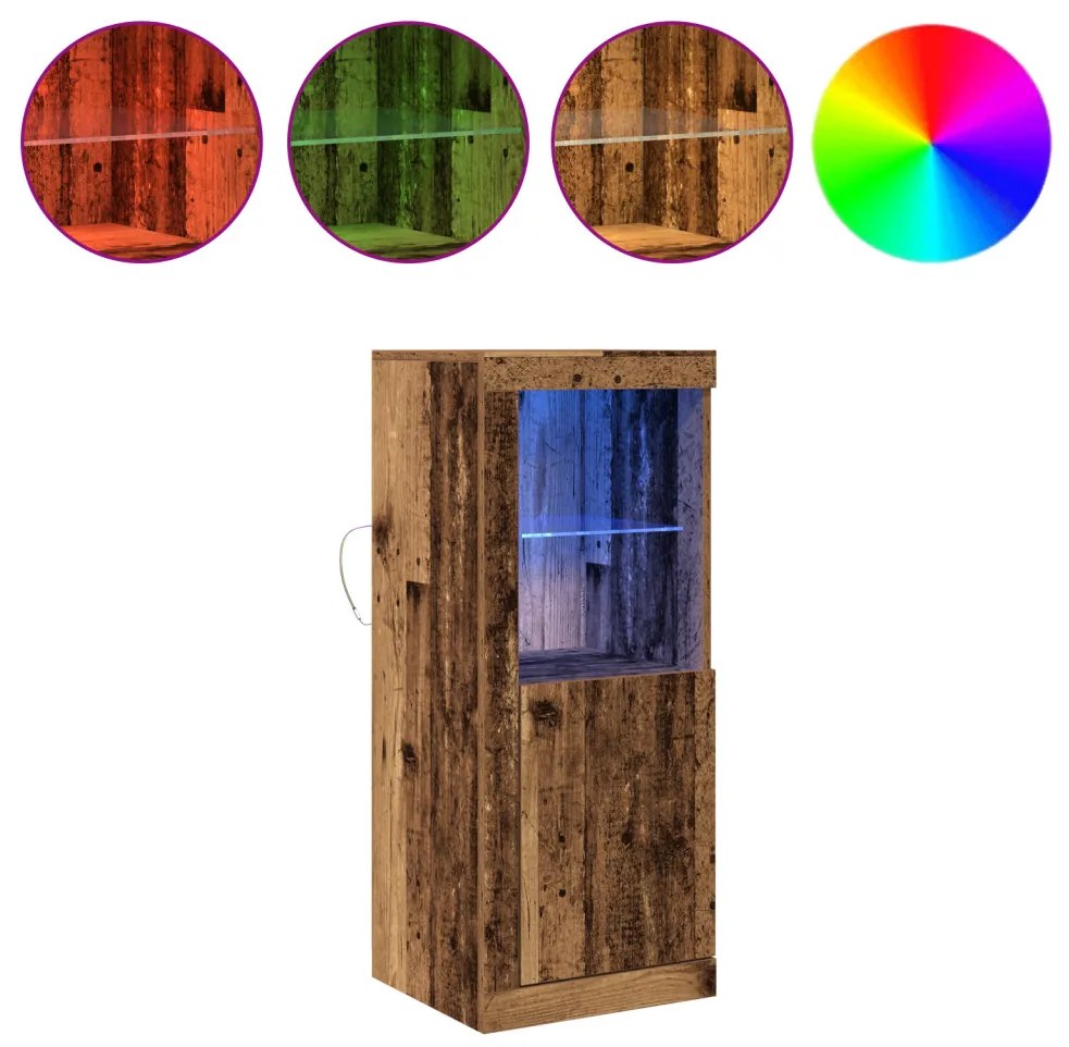 LED világítással rendelkező oldalajtó régi fa 41x37x100 cm