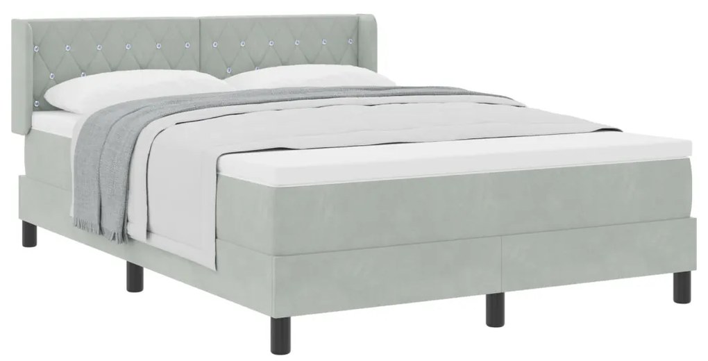 Boxspring Ágy Matrachoz Világosszürke 140x200 cm Bársony