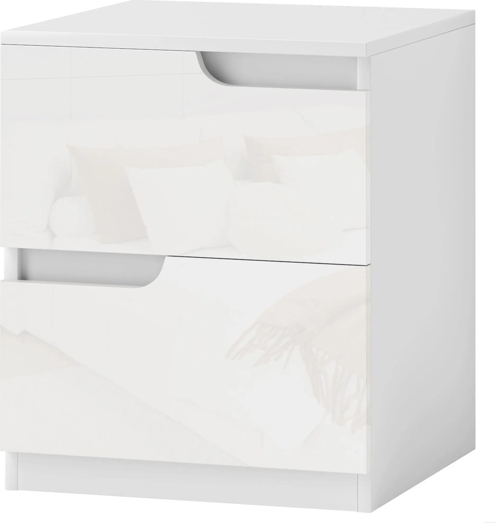 HOMCOM Modern Éjjeli Szekrény Magas Fényű Fehér Előlapú Fiókokkal és Párnázott Felső Szélén 40x40x48 cm Fehér | Aosom