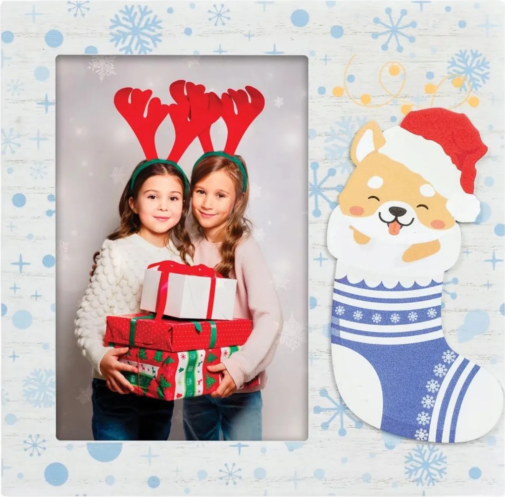 Karácsonyi képkeret 10x15-ös fotóhoz, karácsonyi ajándék kutyussal