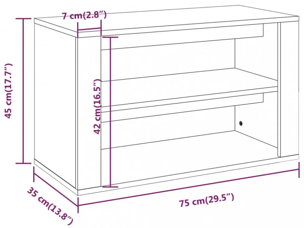fekete szerelt fa cipőtartó 75x35x45 cm