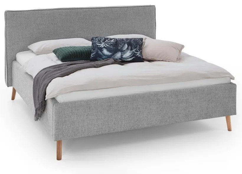 Világosszürke kárpitozott ágyneműtartós franciaágy ágyráccsal 180x200 cm Riva – Meise Möbel