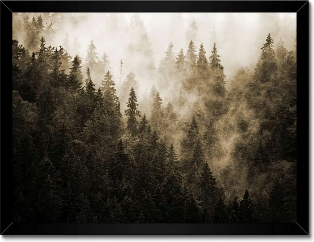 Poszter fekete keretben 40x30 Tájkép Szépia Hegyek Köd