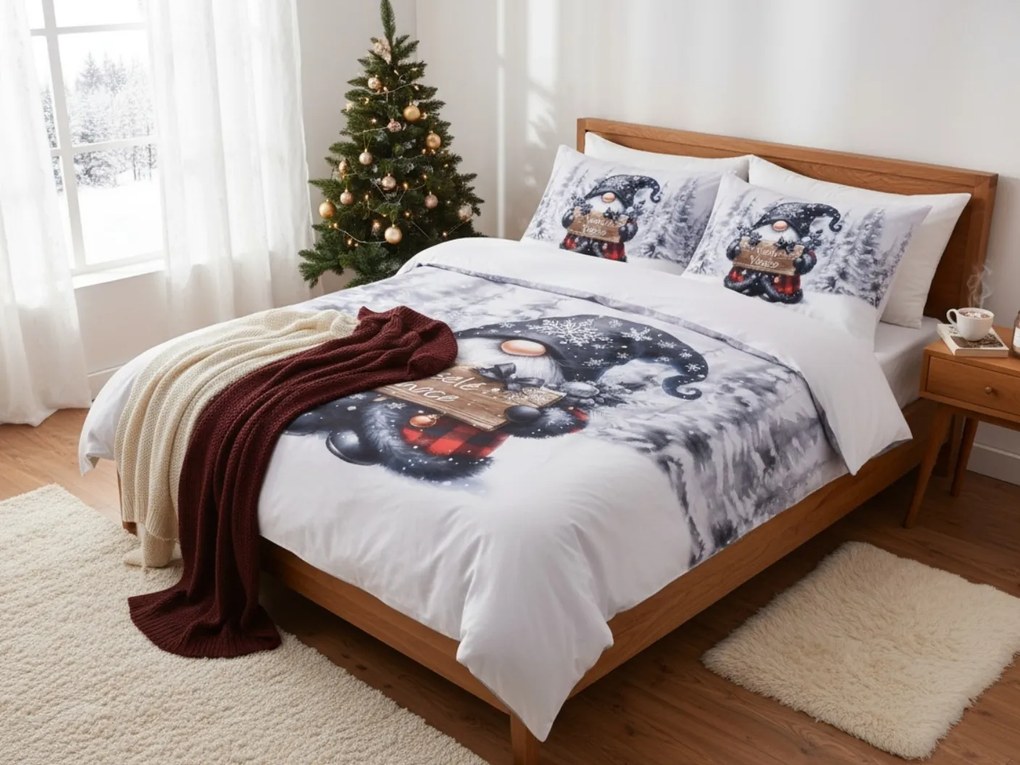 Mikroszatén ágyneműhuzat JOLLY GNOME fehér + díszpárnahuzat 45 x 45 cm ingyen Ágyneműhuzat mérete: 70 x 90 cm | 140 x 200 cm