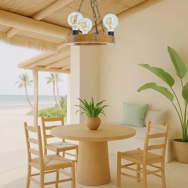 Csillár láncon IOS 3xE27/60W/230V átm. 30 cm bükkfa