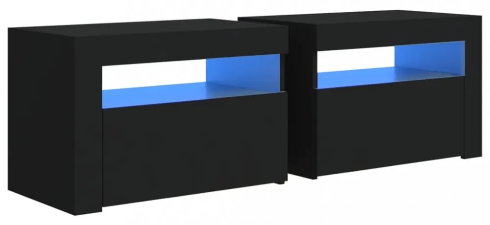 2 db fekete éjjeliszekrény LED-del 60 x 35 x 40 cm