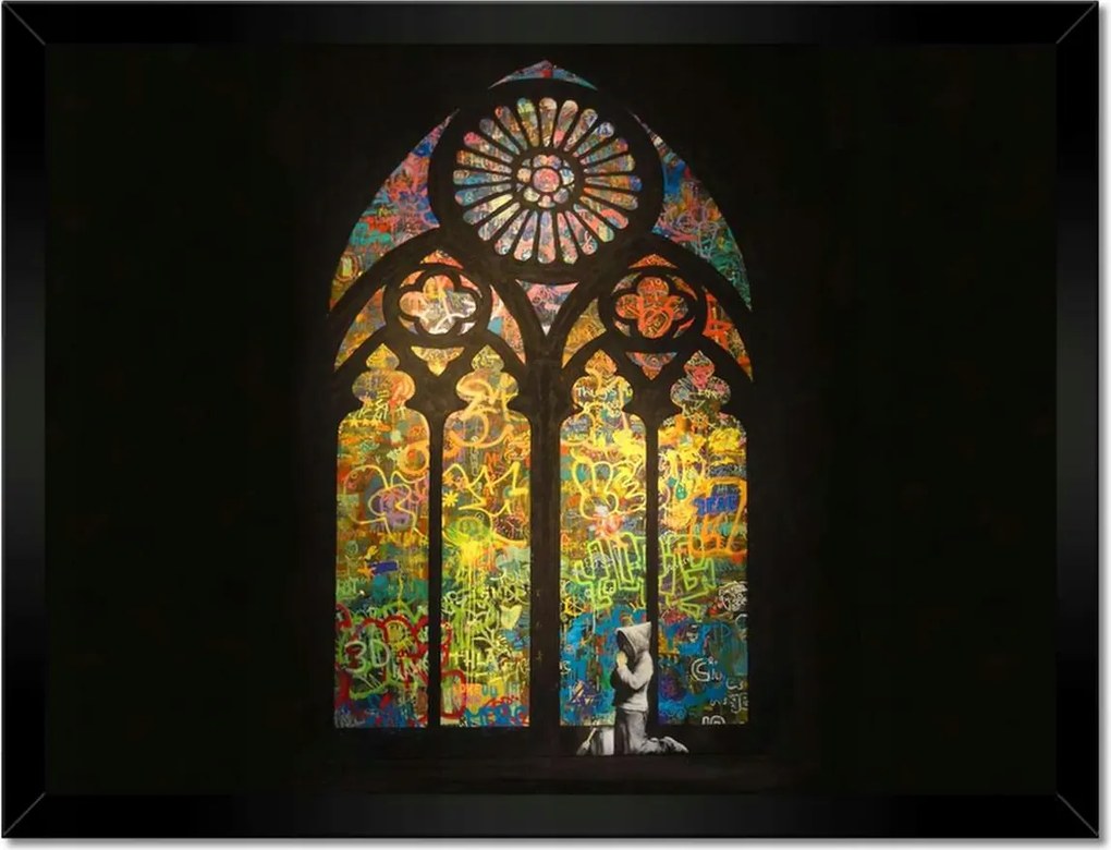 Poszterek keretben 40x30 Banksy ólomüveg templom