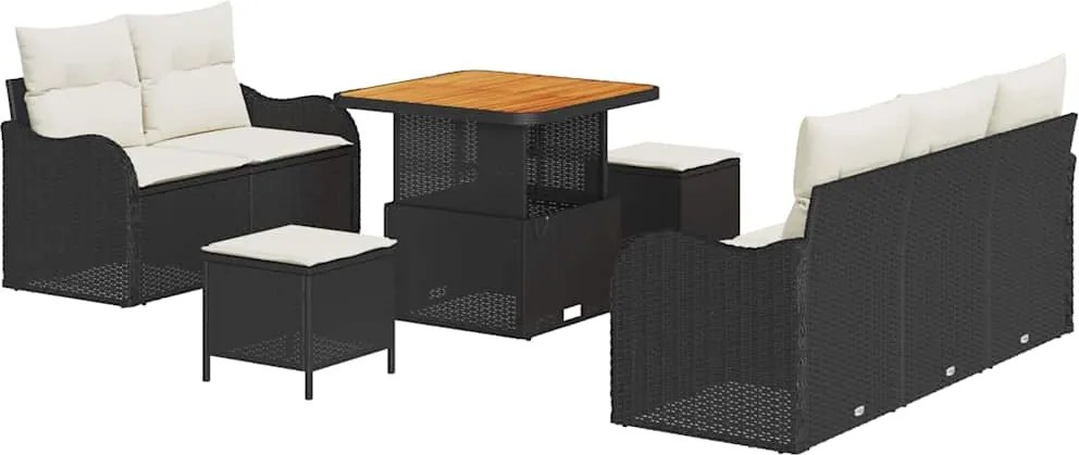 vidaXL Kerti Kanapé Szett párnával 8 pcs Fekete polirattan