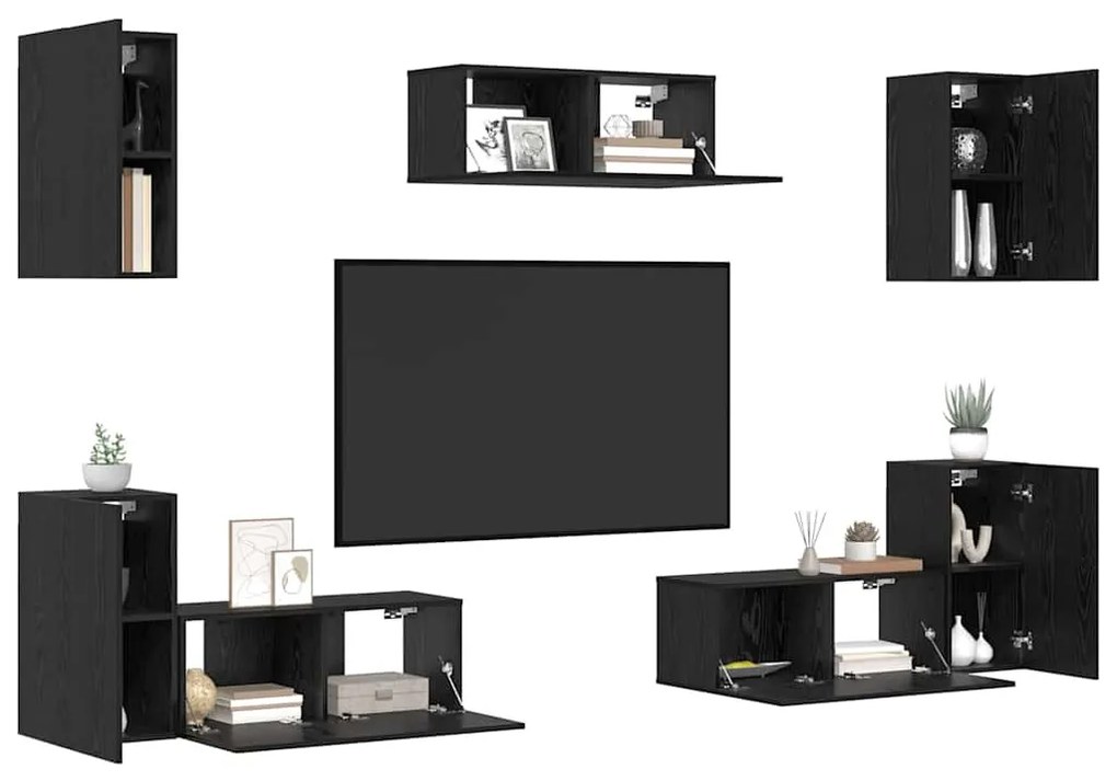 TV szekrény garnitúra 7 pcs Musta tammi 80 x 30 x 30 cm Faanyag