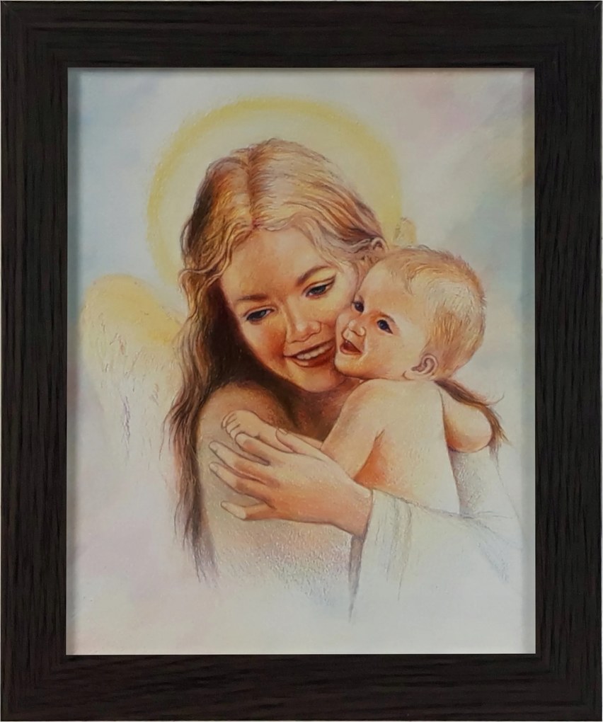 Vászonkép 30x25 Őrangyal Angyal Keret Wenge Keresztelő