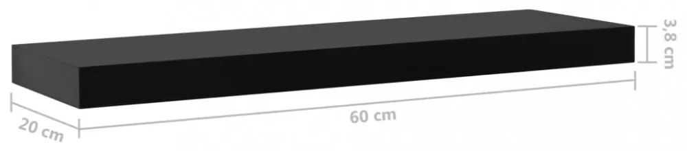 2 darab fekete lebegő fali polc 60 x 20 x 3,8 cm