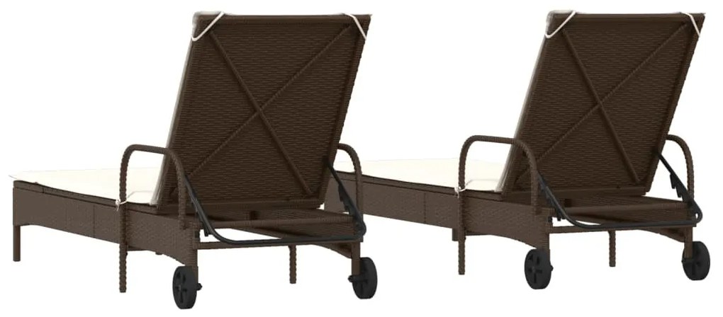 2 db barna polyrattan napozóágy párnával