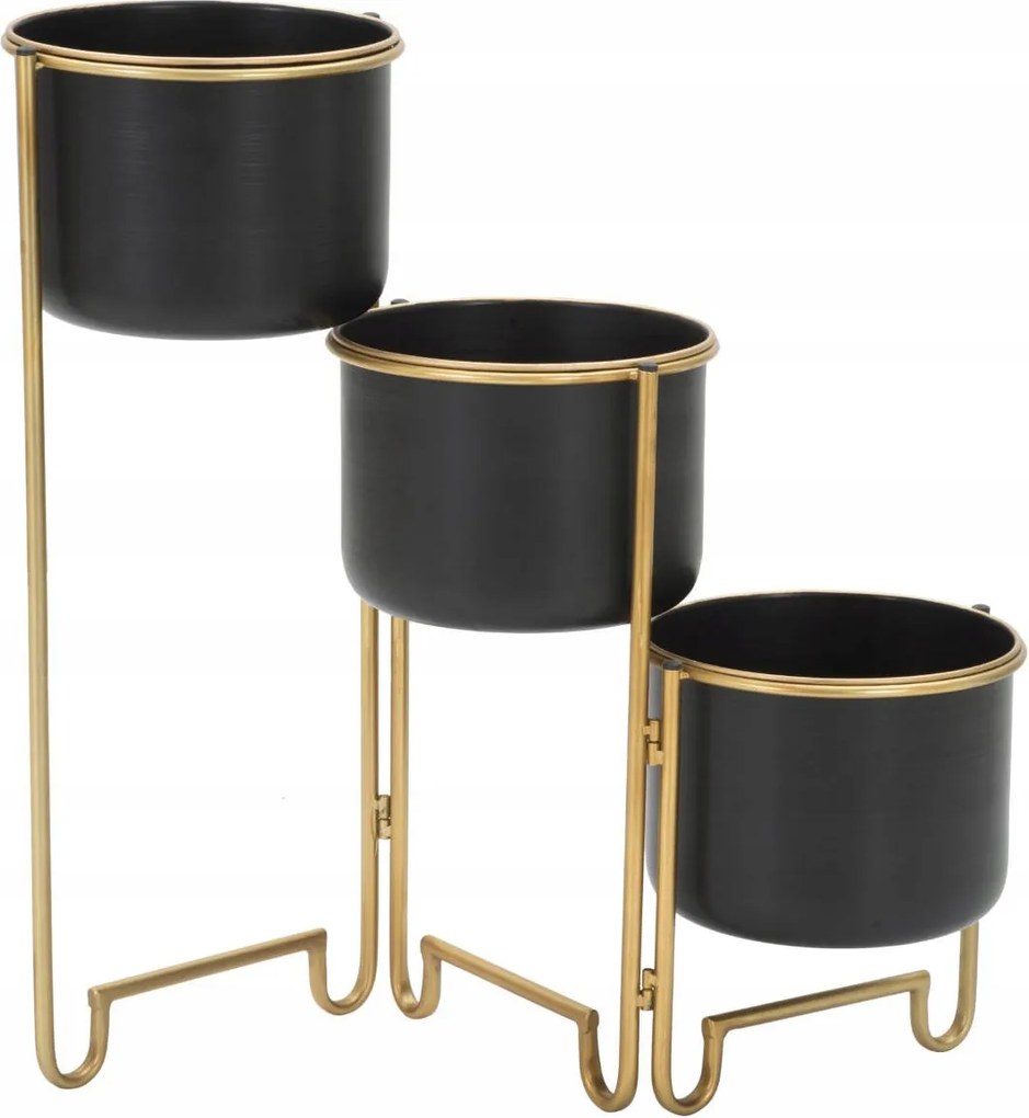 Virágágyás fém fekete 3 virágtartó állvány arany állvány