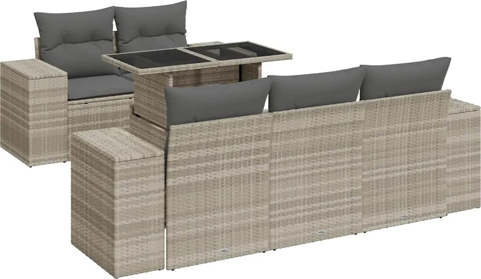 vidaXL 6 részes világosszürke polyrattan kerti ülőgarnitúra párnákkal